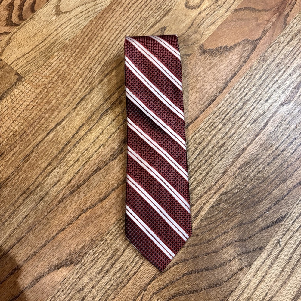 Zianetti Italian Silk Collection Men's‎ Tie Red Black White Striped 100% Silk